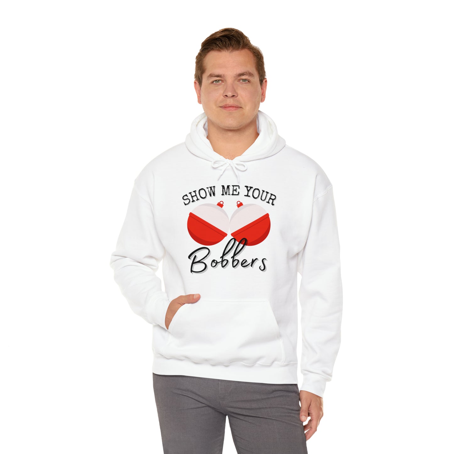 Men's Heavy Blend™ Hooded Sweatshirt with saying Show Me Your Bobbers