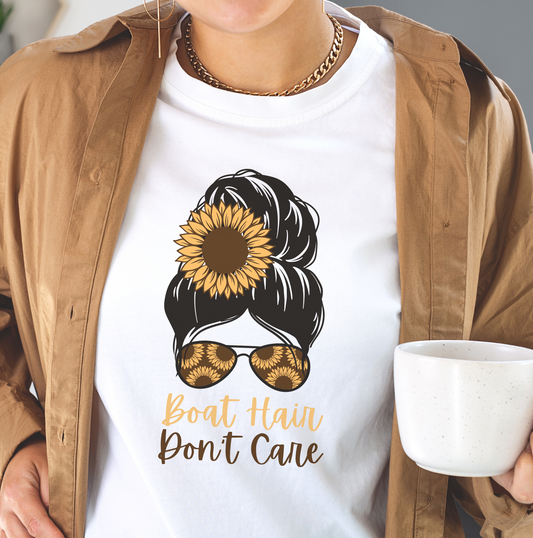 Womens Fall Style Boat Hair Don't Care T Shirt