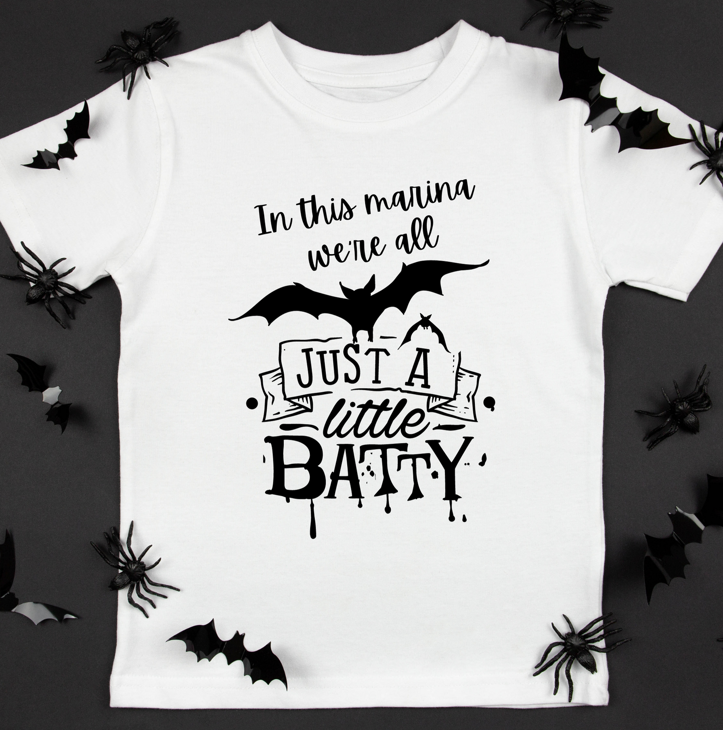 We're All Batty in this Marina Halloween Boating T-Shirt