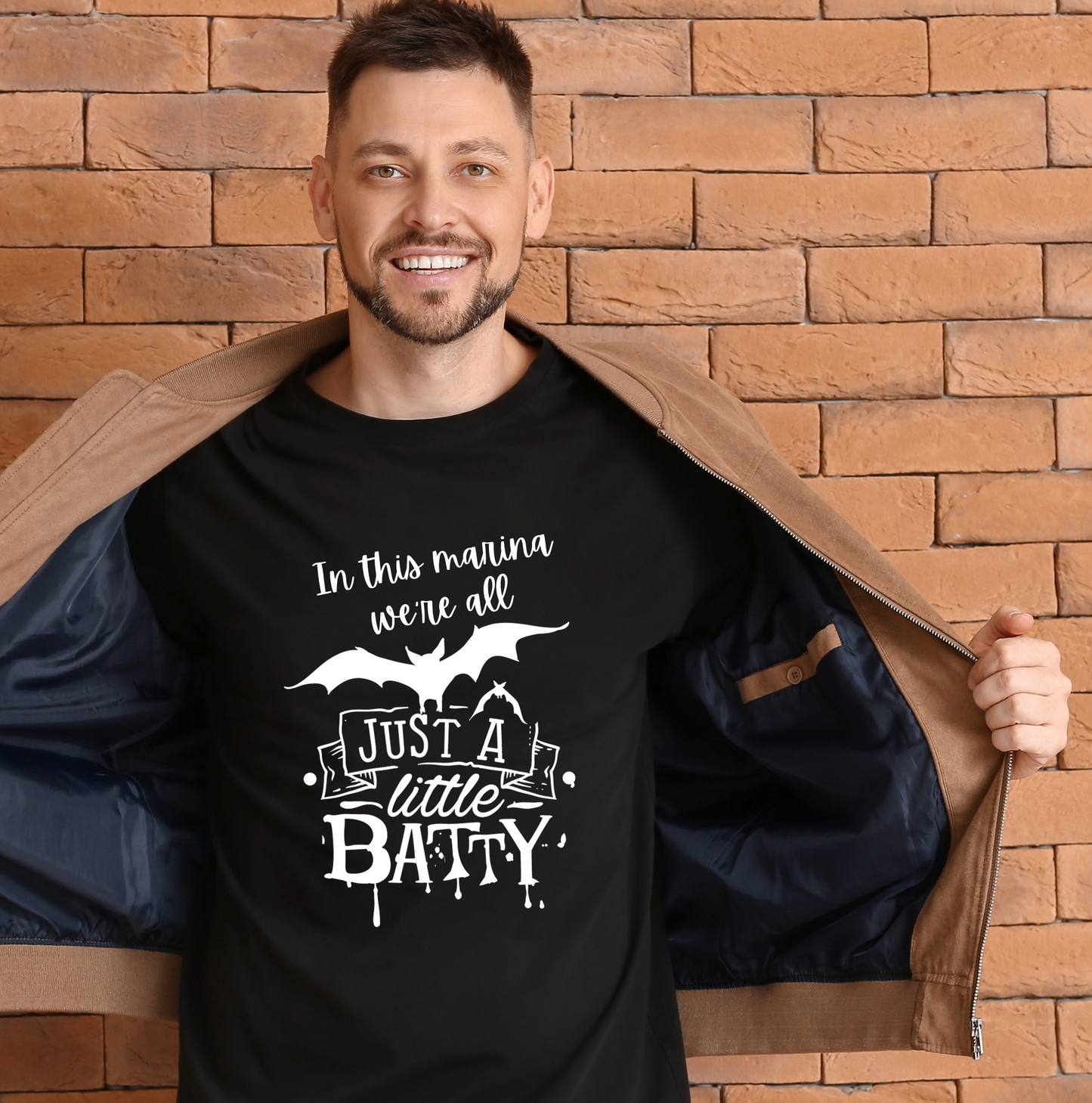 We're All Batty in this Marina Halloween Boating T-Shirt