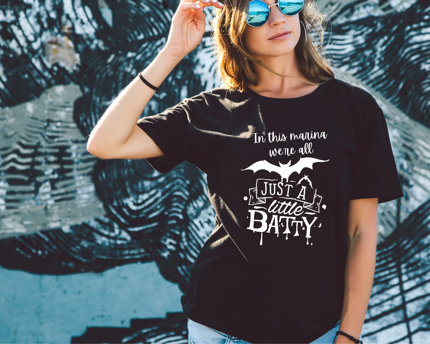 We're All Batty in this Marina Halloween Boating T-Shirt