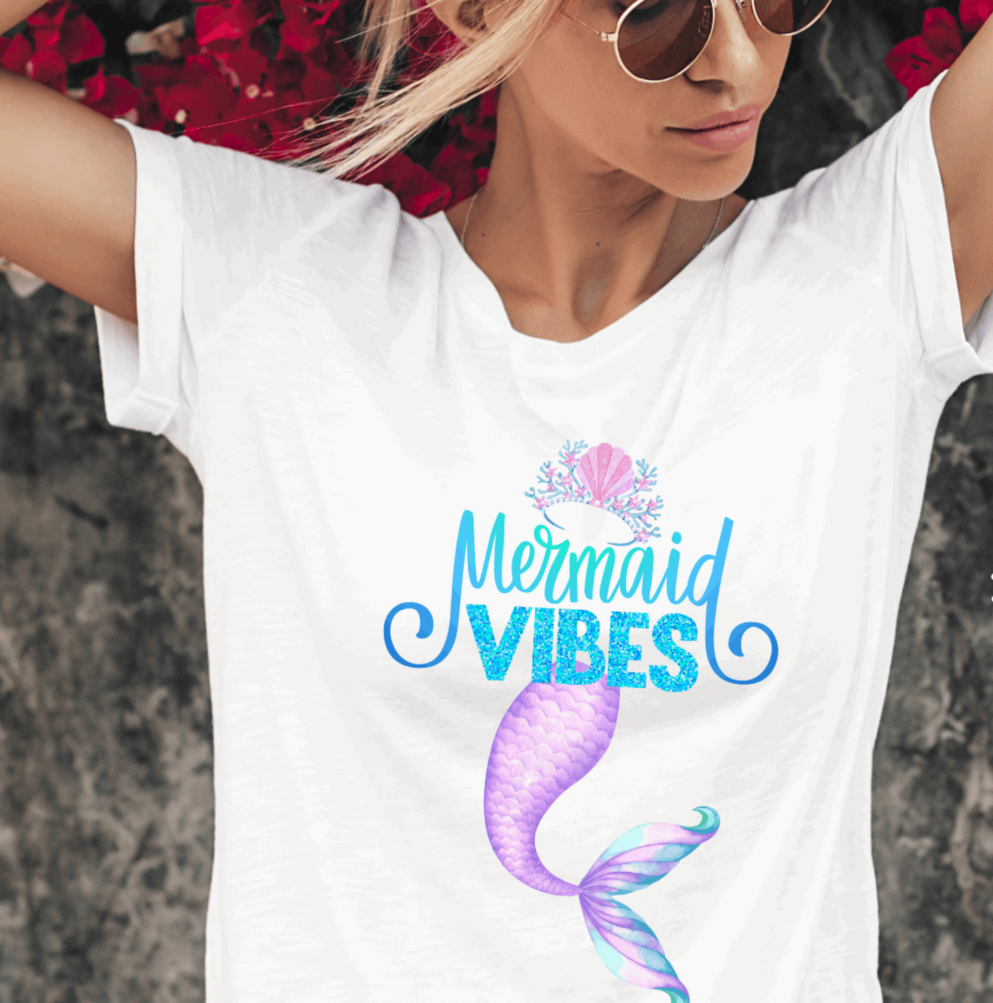 Cute Mermaid Women's T Shirt with saying Mermaid Vibes