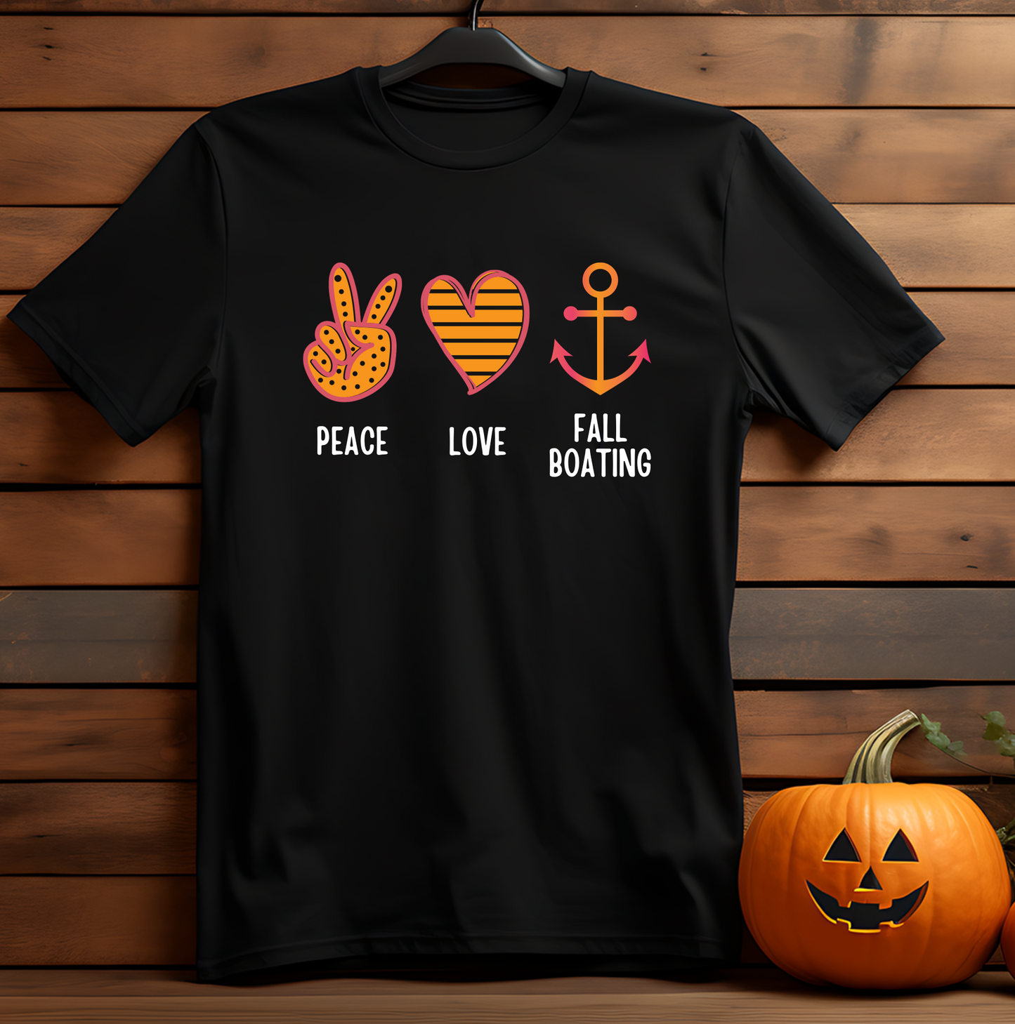 Womens Cute Peace - Love - Fall Boating T-Shirt