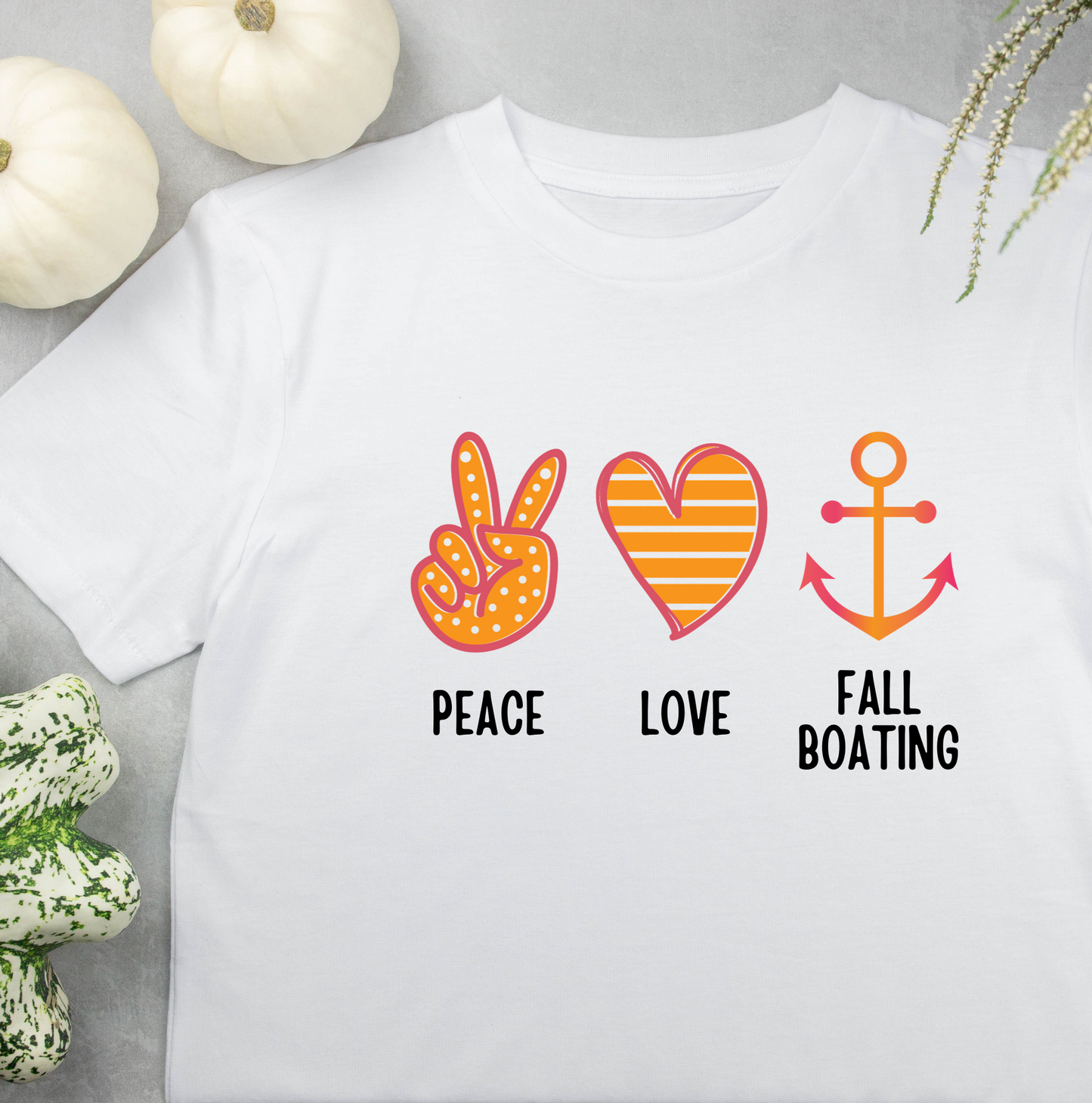 Womens Cute Peace - Love - Fall Boating T-Shirt