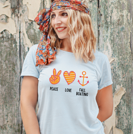 Womens Cute Peace - Love - Fall Boating T-Shirt